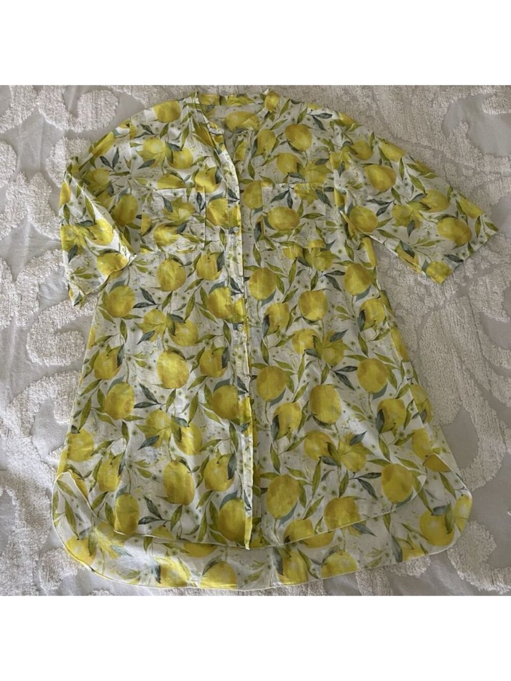 Cotton Voile Lemon Shirt Dress in Limoncello Made In Italy Large Or OS Vacation - Picture 2 of 12